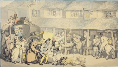 The Arrival of the Stage Coach at the Sun Inn, Bodmin, Cornwall by Thomas Rowlandson